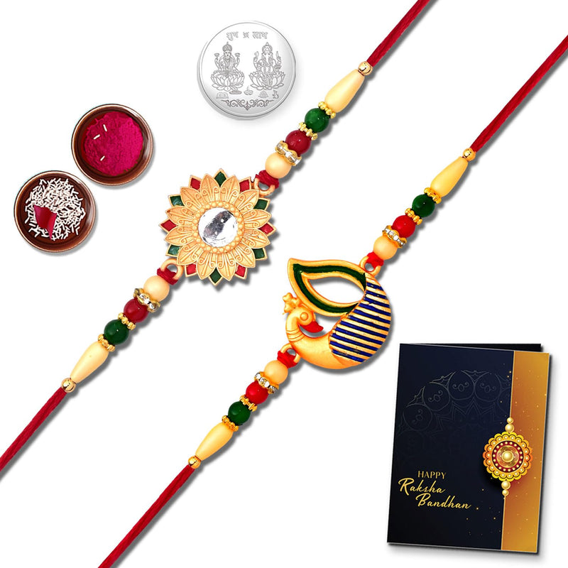 Unisex Adult Rakhi (K2_256+258) Pooja Coin  Rakhi Card Bhai Bhabhi Rakhi Set Kundan Rakhi Rakhi Lumba Set Rakhi Set Of 1
