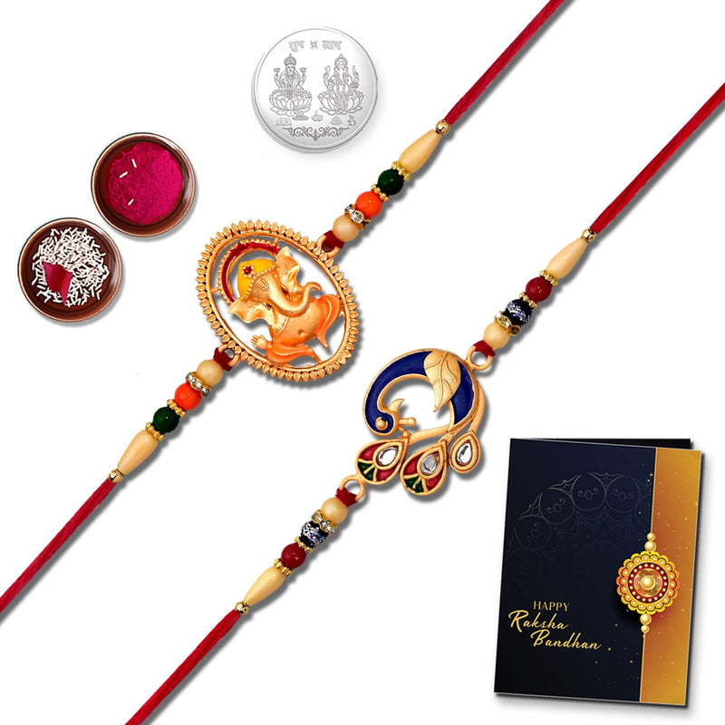 Unisex Adult Rakhi (K2_298+309) Pooja Coin  Rakhi Card Rakhi Lumba Set Rakhi Cards Rakhi For Brother Set Of 1