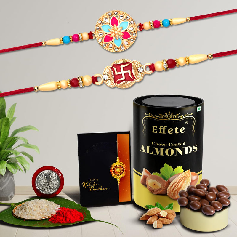 (K2_429+430_as) Rakhi Combo With Assorted Chocolate Dryfruits 96gm  Stylish Rakhi For Brother  Rakhi  Chocolate For Brother  Rakhi Brother  Rakhi With Gift  Handmade Rakhi  Set Of 2
