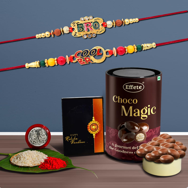 Rakhi (K2_406+407_em)  Chocolate Magic Rakhi For Brother With Gift Rakhi With Chocolate Rakhi Combo For Brother Set Of 2 Rakhi Chocolate