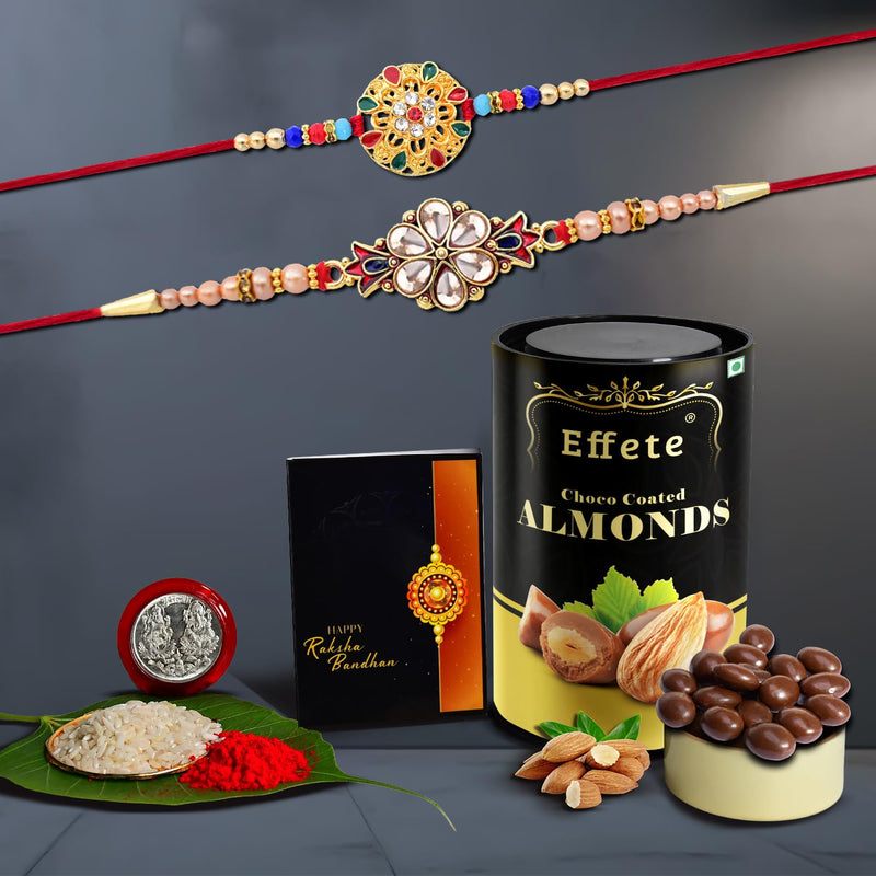 Rakhi (K2_429+430_ca)  Chocolate Almonds 96gm  Rakhi Combo With Card And Chocolate  Chocolates Gift  Rakhi  Chocolate For Brother  Rakhi With Gift  Set Of 2 Rakhi