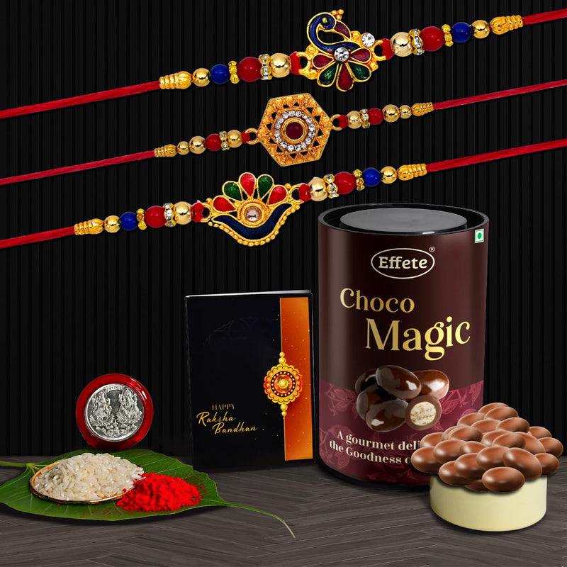 Rakhi (K3_313+314+315_em)  Chocolate Magic Rakhi  Chocolate For Brother Rakhi With Chocolate Rakhi With Gift Rakhi Combo Set Of 3 Rakhi Chocolate