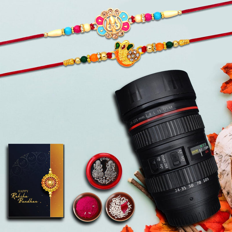 Rakhi Combo (K2_279+282_ytm) Plastic Unbrekable Teamilkcoffee Mug With Pooja Coin  Greeting Card Rakhi Set Rakhi Mug Rakhi For Brother With Mug