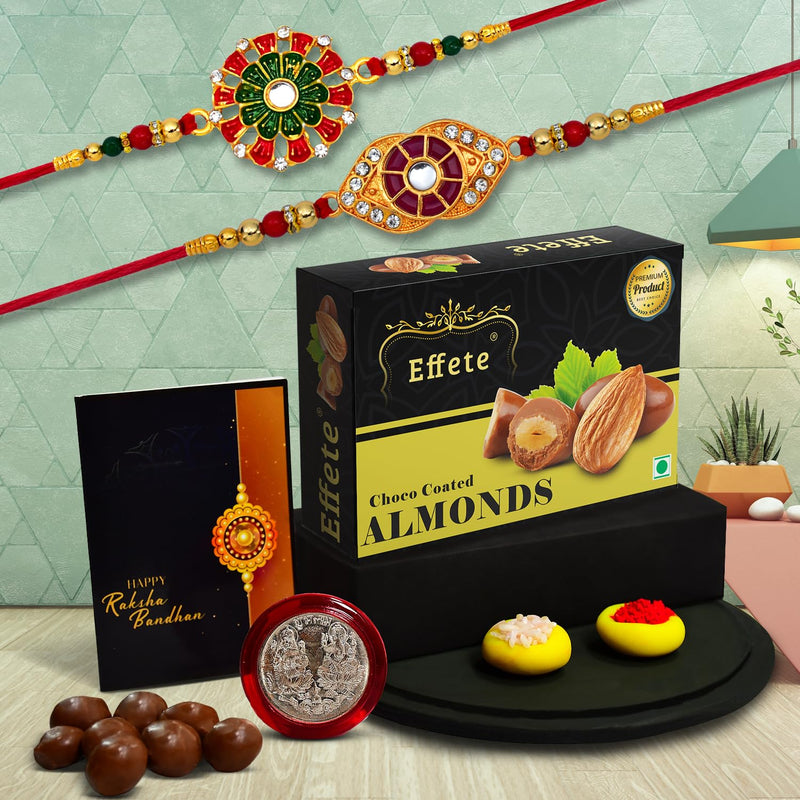 Rakhi (K2_553+554_ca32)  Chocolate Almonds 32gm Rakhi For Brother With Gift  Handmade Rakhi Rakhi Combo For Brother  Stylish Rakhi For Brother  Set Of 2 Rakhi