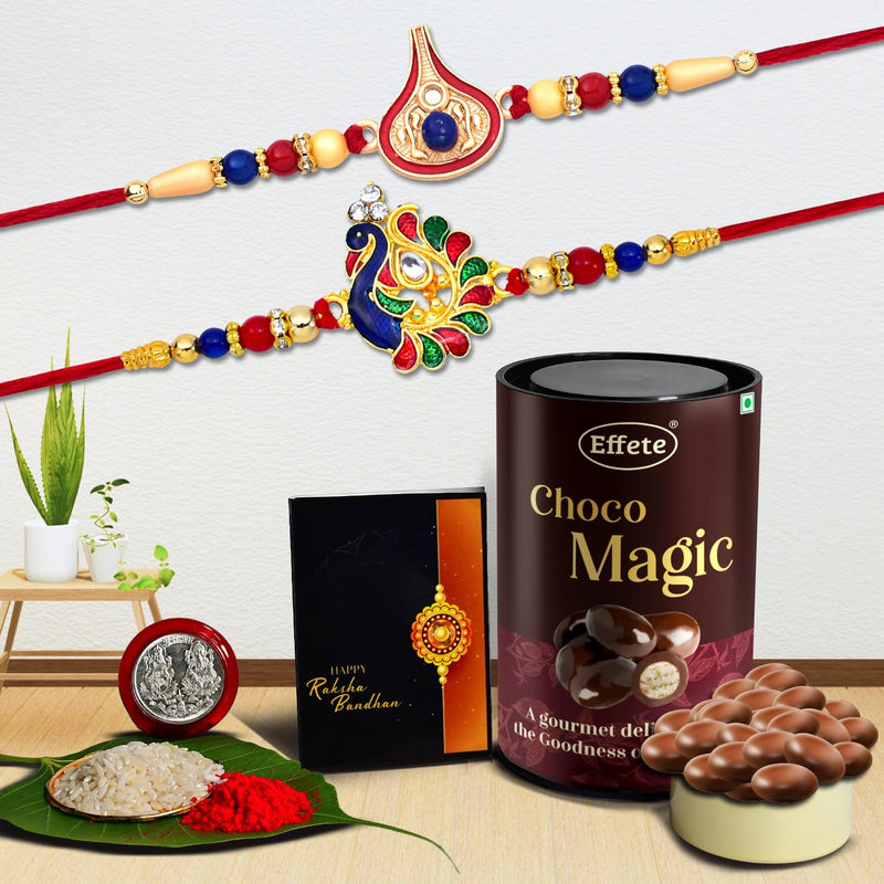 Mor Pankh Rakhi Combo Gift For Brother With Center Filled Chocolate  Peacock Rakhi  Rakhi Gift For Brothersister  Bracelet Rakhi  Rakhi Set Of 2 (K2_297+298_cd)