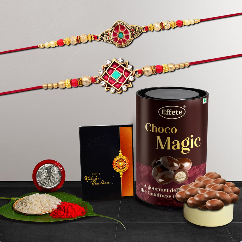 Rakhi (K2_418+419_em)  Chocolate Magic  Rakhi Combo With Card And Chocolate  Chocolates Gift  Rakhi  Chocolate For Brother  Rakhi With Gift  Set Of 2 Rakhi