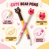Cartoon Bear Head Ball Pen Set With Smooth Writing Fine Tip For School 2 Pieces