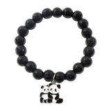 Premium Black Beaded Stretch Bracelet With Cute Panda Charm (1 Pc)