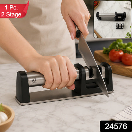 Two Stage Manual Knife Sharpener With Coarse And Fine Slots For Kitchen (1 Pc)