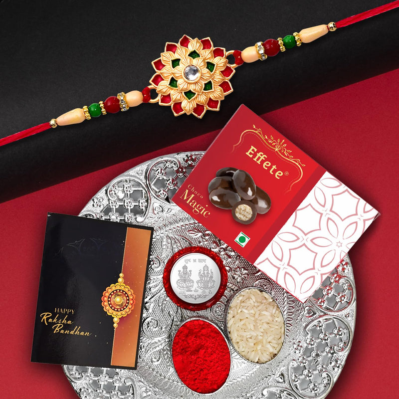 Traditional Rakhi Combo With Chocolates Coin  Puja Thali Kit