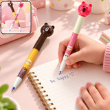 Cartoon Bear Head Ball Pen Set With Smooth Writing Fine Tip For School 2 Pieces