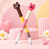 Cartoon Bear Head Ball Pen Set With Smooth Writing Fine Tip For School 2 Pieces