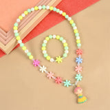 Colorful Plastic Bead Necklace And Bracelet Jewellery Set For Kids Girls (1 Pair)