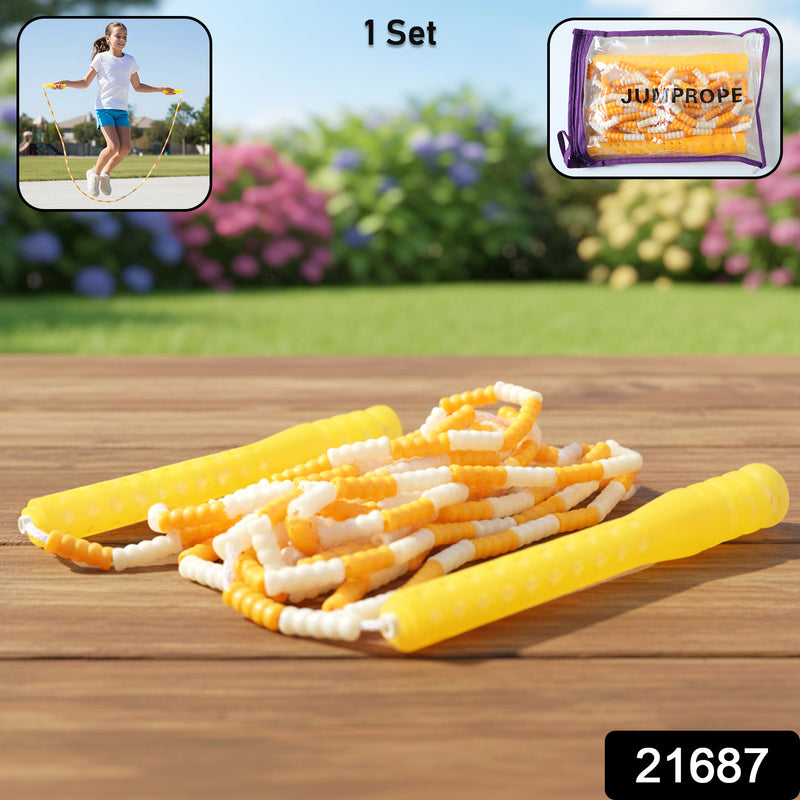 Yellow  White Beaded Skipping Jump Rope (1 Set)