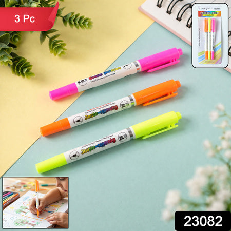 Dual Tip Double Color Highlighter Marker Pens (3 Pc Set)