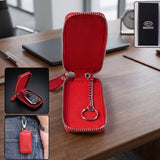Leather Car Key Case Smart Key Holder Pouch With Zip And Snap Hook (1 Pc)