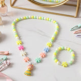Colorful Plastic Bead Necklace And Bracelet Jewellery Set For Kids Girls (1 Pair)